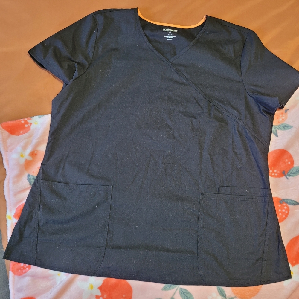 SCRUBSTAR black womens multi pocket vneck scrub top size XL